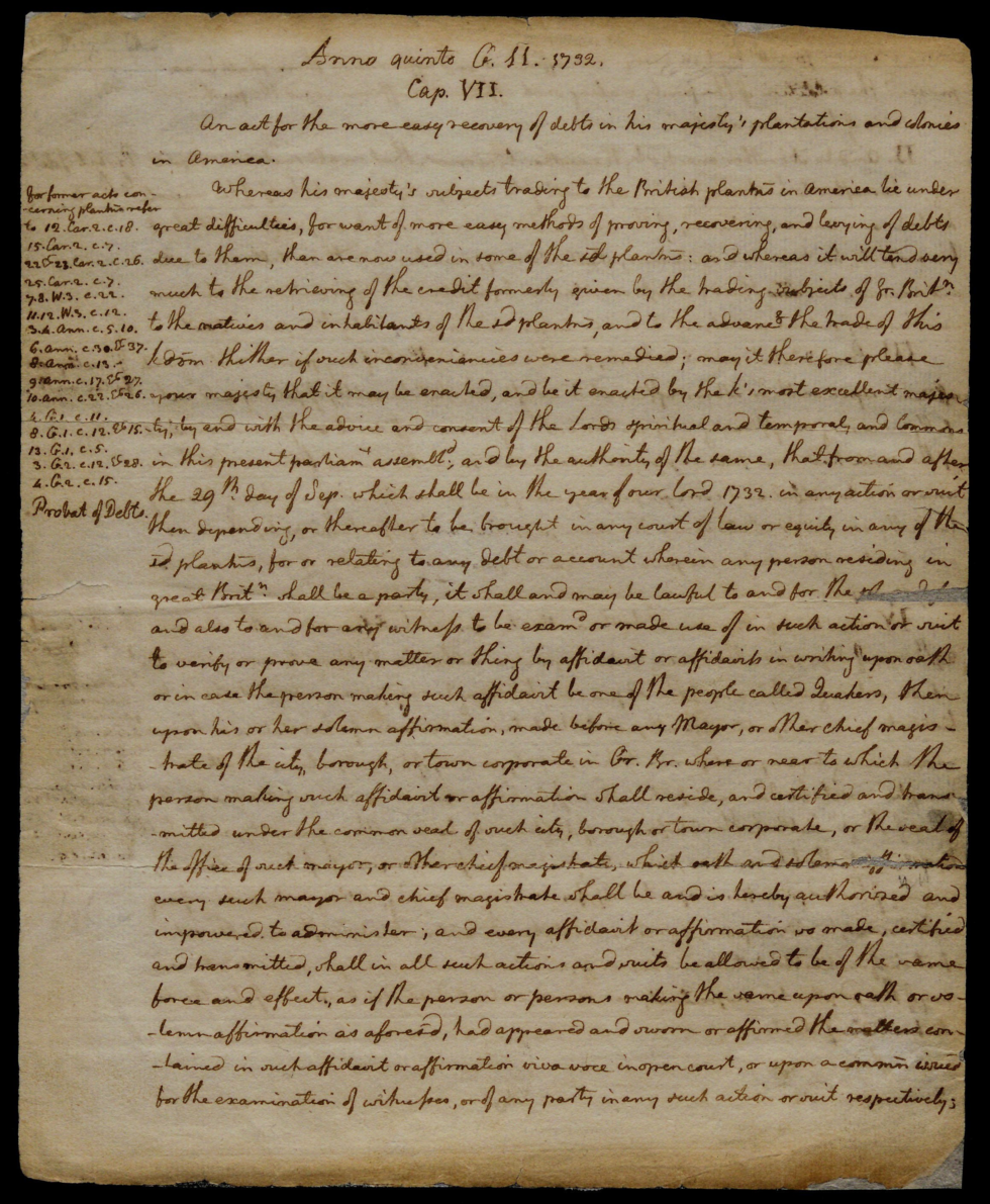 Jefferson s Notes On 1732 Debt Recovery Act